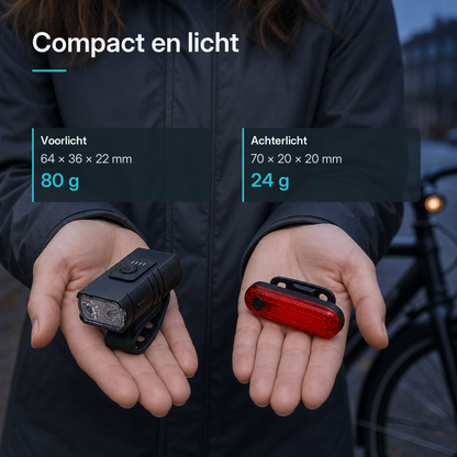 Fietsverlichting Set - Voorlicht en Achterlicht - USB Oplaadbaar - 1000 Lumen - 6 Standen