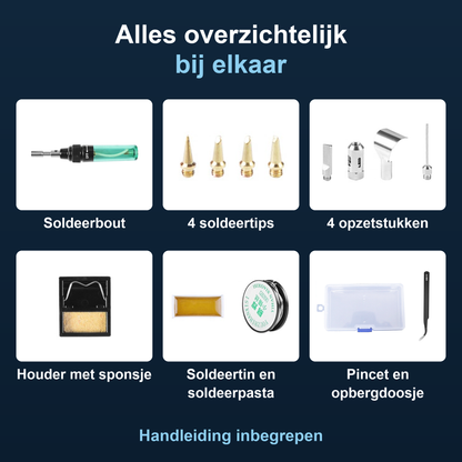 Soldeerbout Butaangas - Houtbrander - Max. 450°C - Inclusief Diverse Tips
