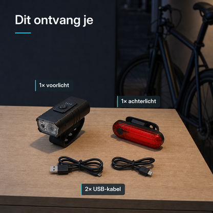 Fietsverlichting Set - Voorlicht en Achterlicht - USB Oplaadbaar - 1000 Lumen - 6 Standen