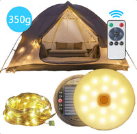Solar Camping Lichtsnoer Met Afstandsbediening - 10 Meter - IP67 Waterdicht - Oprolbaar - Oplaadbaar - Warm-Wit - Verlichting Buiten Slinger - Lampjes - Lampenslinger - Kampeerlamp - Tentlamp
