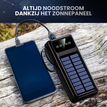 Pocket Mini Solar Powerbank 10000 mAh - Met Ingebouwde Kabels