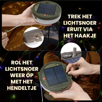 Solar Camping Lichtsnoer Met Afstandsbediening - Warm-Wit+Kleur  - 10M - USB-Oplaadbaar