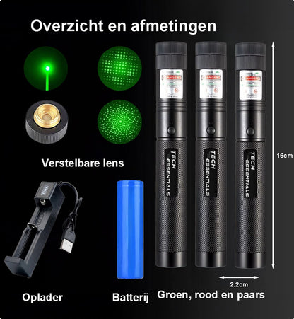 Vergrendelbare Laserpen - 3-Pack - Groen/Rood/Paars - Klasse II