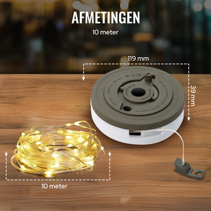 Camping Lichtsnoer Oprolbaar - Warm-Wit - 10M - USB-Oplaadbaar