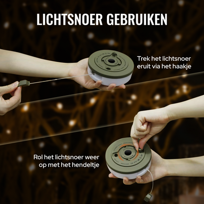 Camping Lichtsnoer Oprolbaar - Warm-Wit - 10M - USB-Oplaadbaar