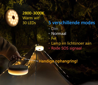 Solar Camping Lichtsnoer Met Afstandsbediening - 20 Meter - IP67 Waterdicht - Oprolbaar - Oplaadbaar - Warm-Wit - Verlichting Buiten Slinger - Lampjes - Lampenslinger - Kampeerlamp - Tentlamp