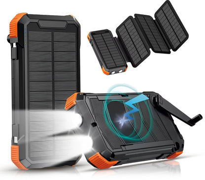 Trek One Solar Powerbank - Opvouwbare Zonnepanelen - 26.800mAh Capaciteit - Opwindbaar - USB-C - Grote - Zonne-energie - Snellader - Outdoor - Wireless Charger - Ingebouwde kabels - Zaklamp - Noodpakket - Zwart/Oranje