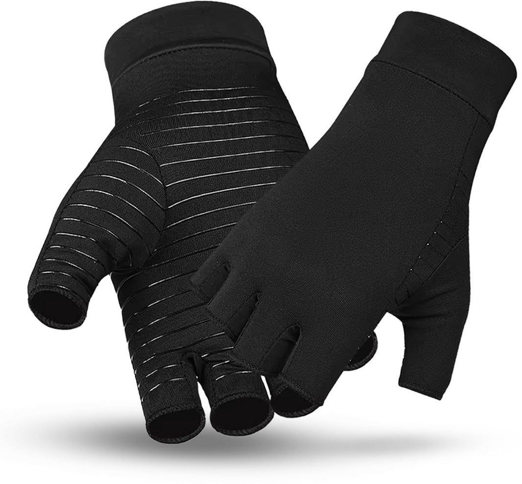 Compressie Handschoenen - Reuma - Lichte Milde Compressie - Zonder Vingertoppen - Anti-Slip - Dames - Heren - Unisex - Artrose Artritis RSI CTS - Zwart - 1 Paar