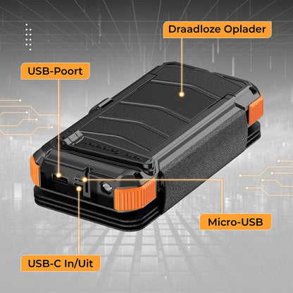 Trek One Solar Powerbank - Opvouwbare Zonnepanelen - 26.800mAh Capaciteit - Opwindbaar - USB-C - Grote - Zonne-energie - Snellader - Outdoor - Wireless Charger - Ingebouwde kabels - Zaklamp - Noodpakket - Zwart/Oranje