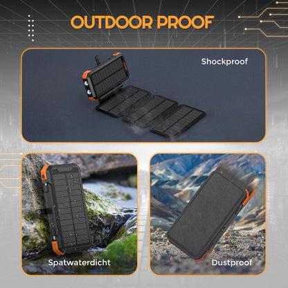 Trek One Solar Powerbank - Opvouwbare Zonnepanelen - 26.800mAh Capaciteit - Opwindbaar - USB-C - Grote - Zonne-energie - Snellader - Outdoor - Wireless Charger - Ingebouwde kabels - Zaklamp - Noodpakket - Zwart/Oranje