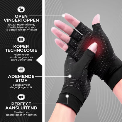 Compressie Handschoenen Zonder Vingertoppen - Reuma - Artrose - Unisex