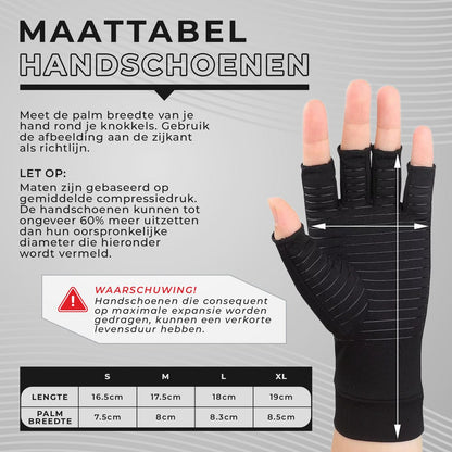 Compressie Handschoenen Zonder Vingertoppen - Reuma - Artrose - Unisex