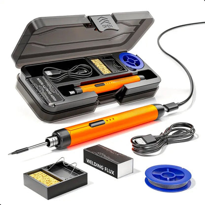 Draadloze Soldeerbout - Houtbrander Set 8W 450°C - USB-C - Met Case Soldeertin En Soldeerpasta - Elektrisch - Soldeerkit - Soldeerdraad - Soldeerpen - Gereedschap - Oplaadbaar - Pistool - Oranje