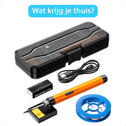 Draadloze Soldeerbout - Houtbrander Set 8W 450°C - USB-C - Met Case Soldeertin En Soldeerpasta - Elektrisch - Soldeerkit - Soldeerdraad - Soldeerpen - Gereedschap - Oplaadbaar - Pistool - Oranje