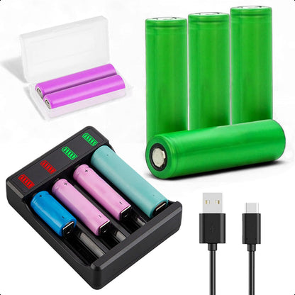 4-Slots Batterijoplader USB-C Met 4x 18650 Oplaadbare Batterijen - 2600mAh 3.6V - 10440/18650 - Li-ion - Flat Top - Houder - Accu - Lithium