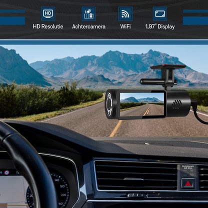 Dual Dashcam B100 - WiFi APP - HD Resolutie - Incl.64GB Micro SD-Kaart & Achteruitrijcamera - 1.97 inch Mini Scherm - Voor En Achter Auto - Videorecorder - Camera - Vrachtwagens