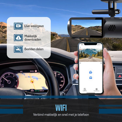 Dual Dashcam B100 - WiFi APP - HD Resolutie - Incl.64GB Micro SD-Kaart & Achteruitrijcamera - 1.97 inch Mini Scherm - Voor En Achter Auto - Videorecorder - Camera - Vrachtwagens