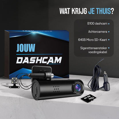 Dual Dashcam B100 - WiFi APP - HD Resolutie - Incl.64GB Micro SD-Kaart & Achteruitrijcamera - 1.97 inch Mini Scherm - Voor En Achter Auto - Videorecorder - Camera - Vrachtwagens