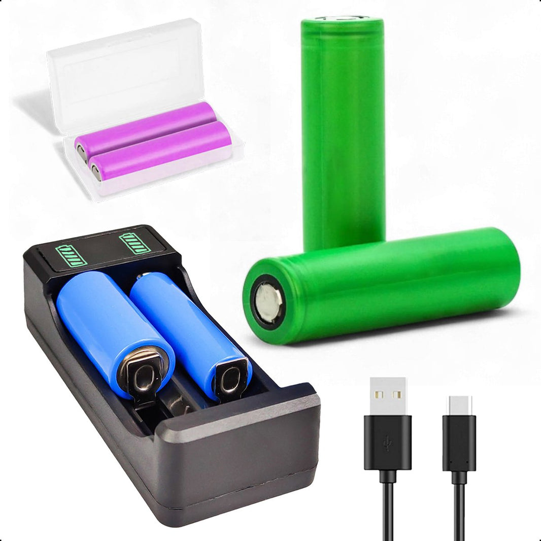 2-Slots Batterijoplader USB-C Met 2x 18650 Oplaadbare Batterijen - 2600mAh 3.6V - 10440/18650 - Li-ion - Flat Top - Houder - Accu - Lithium
