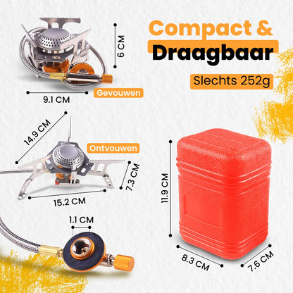 Gasbrander - 3500W - Ingebouwde Ontsteking - Lichtgewicht(254g) - Butaan/Propaan Schroefpatronen & Butaan Flessen - Camping Gas Kooktoestel 1 Pits - Gasstel - Draagbare Gasfornuis - Kamperen - Outdoor