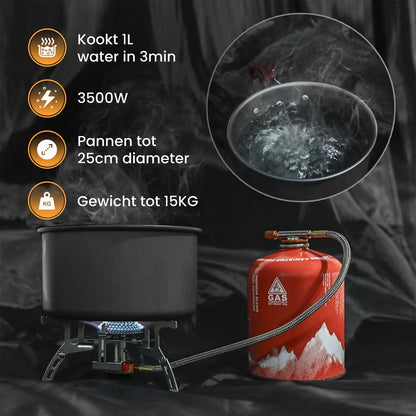 Gasbrander - 3500W - Ingebouwde Ontsteking - Lichtgewicht(254g) - Butaan/Propaan Schroefpatronen & Butaan Flessen - Camping Gas Kooktoestel 1 Pits - Gasstel - Draagbare Gasfornuis - Kamperen - Outdoor