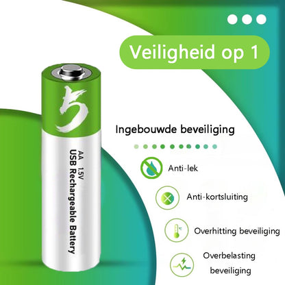 AA USB-C Oplaadbare Batterijen - 4-Pack - 1.5V - 2600mWh - Li-ion - Lithium