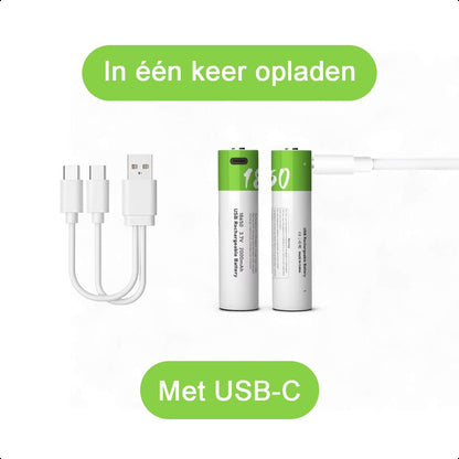 2-Pack 18650 USB-C Oplaadbare Batterijen - Li-ion 3.7V - 2000mAh - Button Top - Accu Pack - Lithium