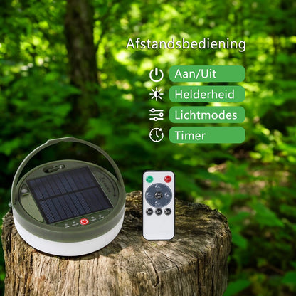 Solar Camping Lichtsnoer Met Afstandsbediening - 20 Meter - IP67 Waterdicht - Oprolbaar - Oplaadbaar - Warm-Wit - Verlichting Buiten Slinger - Lampjes - Lampenslinger - Kampeerlamp - Tentlamp