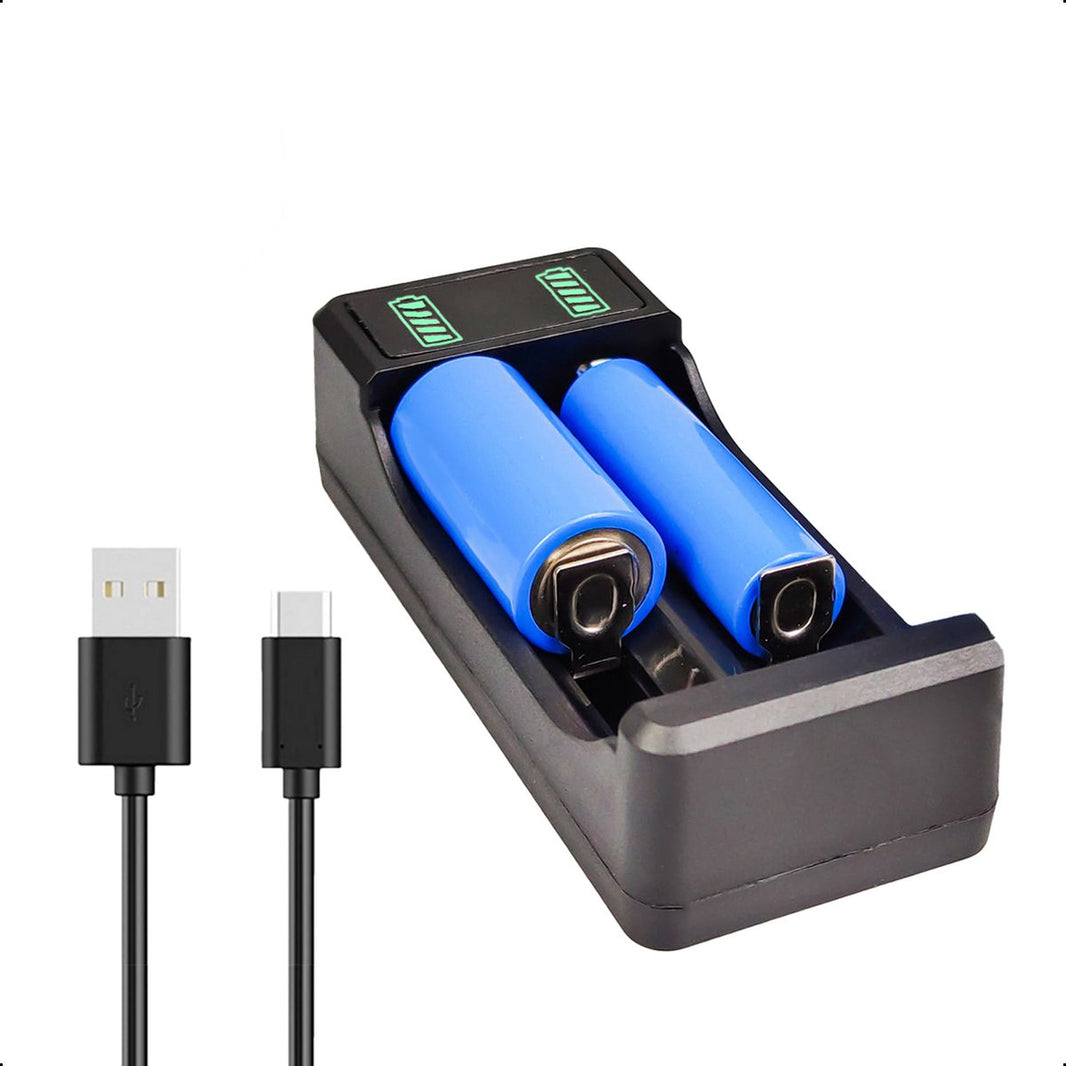 2-Slots 18650 Batterij Oplader USB-C - 10440/18650 - Li-ion - Flat Top - Houder - Accu - Lithium