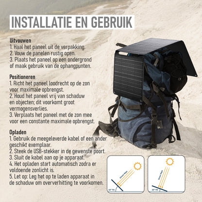 Zonnepaneel Opvouwbaar 30W - USB-C - USB-A - Draagbaar - Kamperen