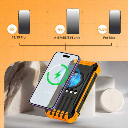 Move One Solar Powerbank - Opvouwbare Zonnepanelen - 26.800mAh Capaciteit - USB-C - Grote - Zonne-energie - Snellader - Outdoor - Wireless Charger - Ingebouwde kabels - Zaklamp - Meerdere Apparaten - Noodpakket - Zwart/Oranje