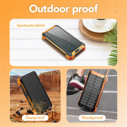 Move One Solar Powerbank - Opvouwbare Zonnepanelen - 26.800mAh Capaciteit - USB-C - Grote - Zonne-energie - Snellader - Outdoor - Wireless Charger - Ingebouwde kabels - Zaklamp - Meerdere Apparaten - Noodpakket - Zwart/Oranje