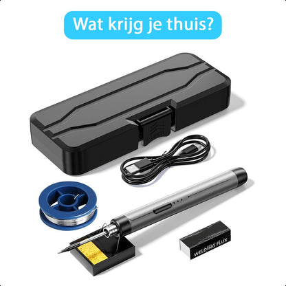 Draadloze Soldeerbout - Houtbrander Set 8W 450°C - USB-C - Met Case Soldeertin En Soldeerpasta - Elektrisch - Soldeerkit - Soldeerdraad - Soldeerpen - Gereedschap - Oplaadbaar - Pistool - Grijs