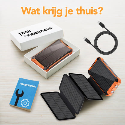 Move One Solar Powerbank - Opvouwbare Zonnepanelen - 26.800mAh Capaciteit - USB-C - Grote - Zonne-energie - Snellader - Outdoor - Wireless Charger - Ingebouwde kabels - Zaklamp - Meerdere Apparaten - Noodpakket - Zwart/Oranje