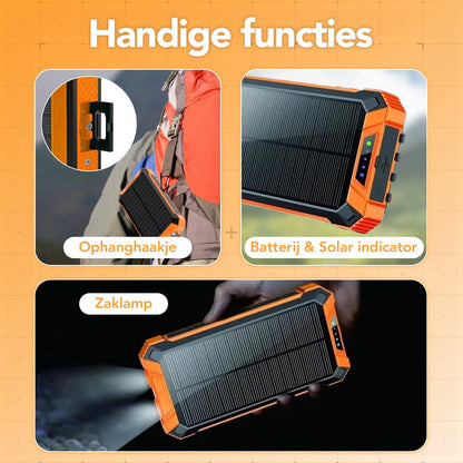 Move One Solar Powerbank - Opvouwbare Zonnepanelen - 26.800mAh Capaciteit - USB-C - Grote - Zonne-energie - Snellader - Outdoor - Wireless Charger - Ingebouwde kabels - Zaklamp - Meerdere Apparaten - Noodpakket - Zwart/Oranje