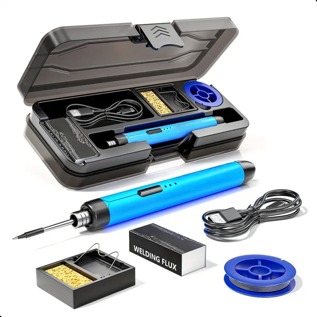 Draadloze Soldeerbout - Houtbrander Set 8W 450°C - USB-C - Met Case Soldeertin En Soldeerpasta - Elektrisch - Soldeerkit - Soldeerdraad - Soldeerpen - Gereedschap - Oplaadbaar - Pistool - Blauw