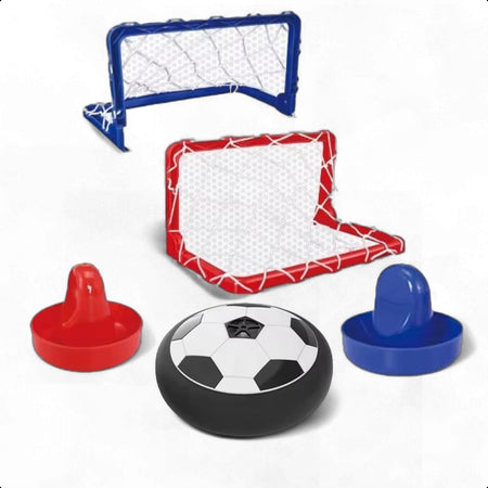 Mini Airhockey Spel Voetbal Editie - Hover Bal - Spelletjes Voor Kinderen - Vakantie Speelgoed - Reisspellen - Cadeau voor Jongens en Meisjes - Tafelvoetbal - Alle leeftijden - Binnen - Puck - Game Tafel - Rood en Blauw