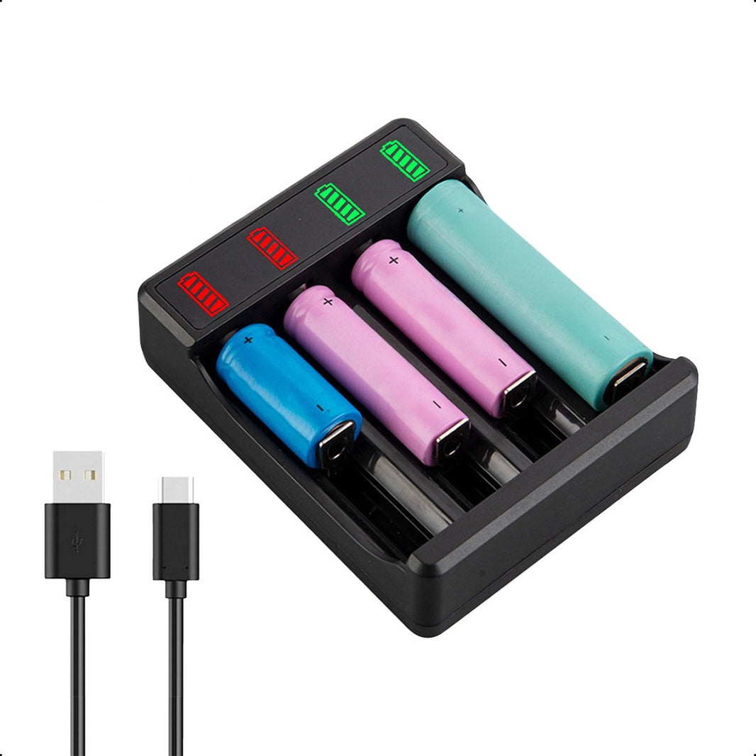 4-Slots 18650 Batterij Oplader USB-C - 10440/18650 - Li-ion - Flat Top - Houder - Accu - Lithium