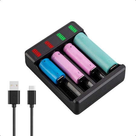 4-Slots 18650 Batterij Oplader USB-C - 10440/18650 - Li-ion - Flat Top - Houder - Accu - Lithium