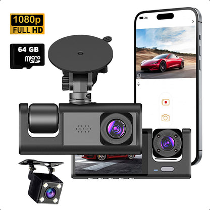 Dual Dashcam S1-Wifi Voor Auto - Met Achteruitrijcamera Universeel - Full HD - Met 64GB Micro SD-Kaart - Met Nachtzicht - APP - Voor En Achter