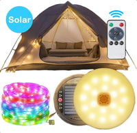 Solar Camping Light String with Remote Control - 10 Meters - IP67 Waterproof - Retractable - Rechargeable - Multi-Color
