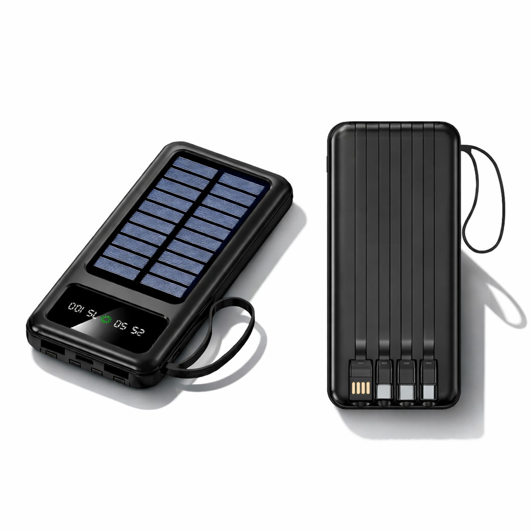 Pocket Mini Solar Powerbank 10000 mAh - Met Ingebouwde Kabels