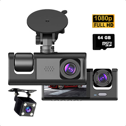 Dual Dashcam S1 Voor Auto - Met Achteruitrijcamera Universeel - Full HD - Met 64GB Micro SD-Kaart - Met Nachtzicht - Voor En Achter