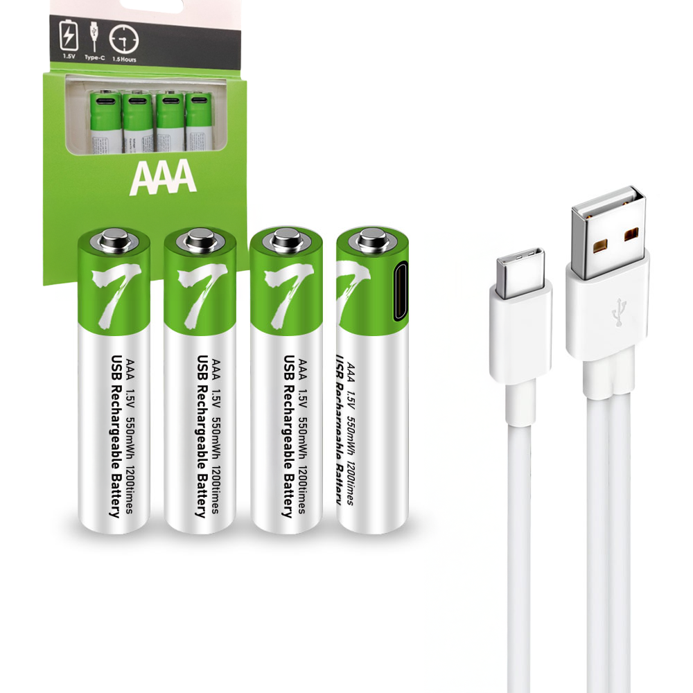 AAA USB-C Oplaadbare Batterijen - 4-Pack - 1.5V - 550mWh - Li-ion - Lithium