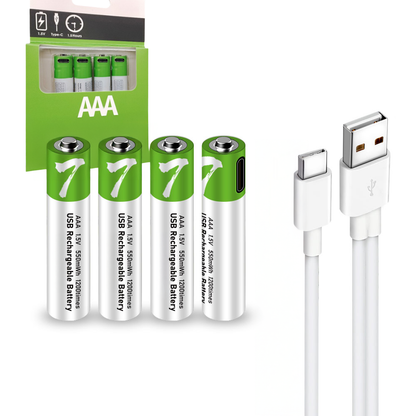 AAA USB-C Oplaadbare Batterijen - 4-Pack - 1.5V - 550mWh - Li-ion - Lithium
