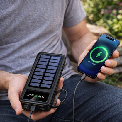 Pocket Mini Solar Powerbank 10000 mAh - Met Ingebouwde Kabels