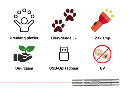 Laserpen 7-In-1 - Dieren - Rood - Oplaadbaar - Patronen - UV Licht