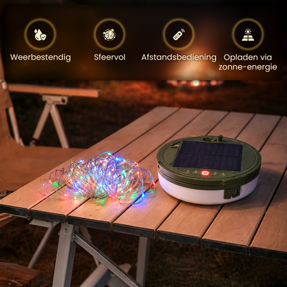 Solar Camping Lichtsnoer Met Afstandsbediening - Warm-Wit+Kleur  - 10M - USB-Oplaadbaar
