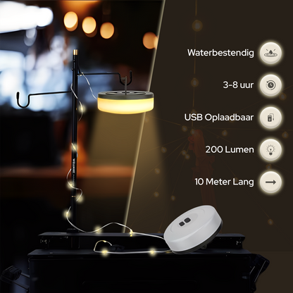 Camping Lichtsnoer Oprolbaar - Warm-Wit - 10M - USB-Oplaadbaar