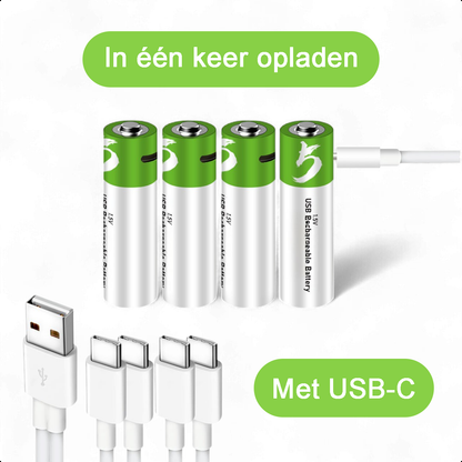 AAA USB-C Oplaadbare Batterijen - 4-Pack - 1.5V - 550mWh - Li-ion - Lithium